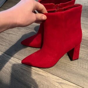 Elegant Red Suede Heeled Boots